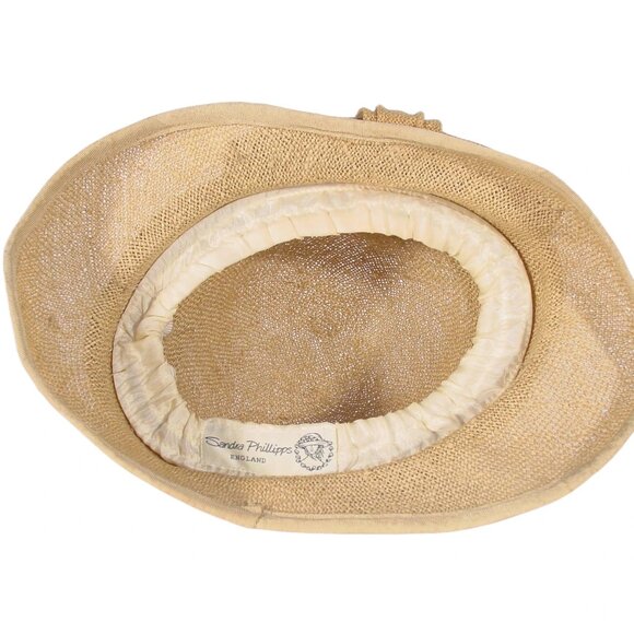 SANDRA PHILLIPPS London Vintage Burlap Bow Cloche Summer Hat O/S - Picture 9 of 11